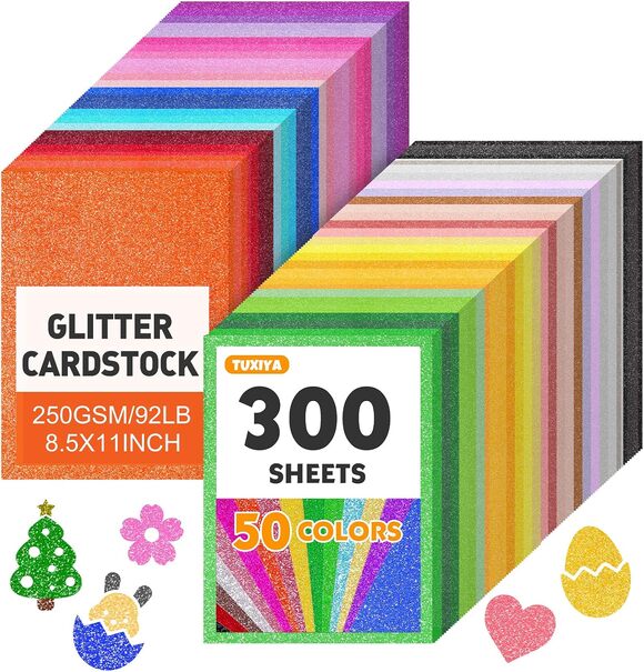 Unbranded Other - 300 Sheets 8.5" X 11" Glitter Cardstock, 50 Assorted Colors 250GSM/92LB No-Shed